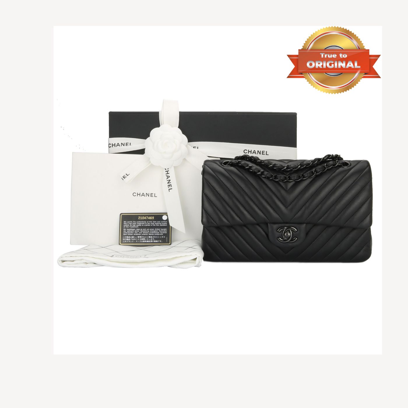 [True-to-ORIGINAL] Chanel Chevron Classic Handbag Black For Women 10.2in/26cm
